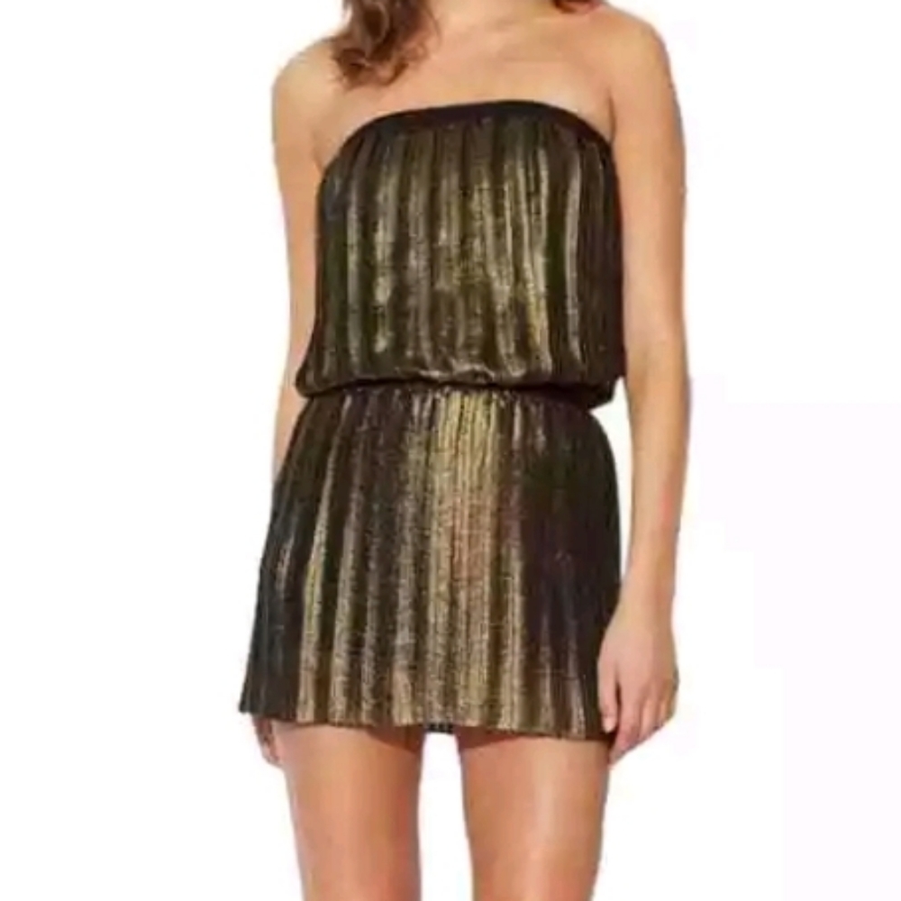 BCBG MAXAZRIA GOLDBLACK RIVE MINI PLEATED DRESS XS
